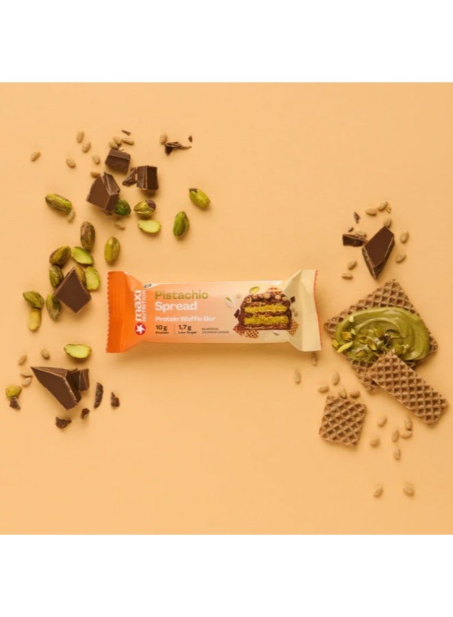 Maxi Nutrition Pistachio Spread Protein Waffle Bar  (Pack Of 12 X 39Grams Each) | With 10gm Protein & Low Sugar Per Serving | No Artificial Colour & Flavor Added - Image 3